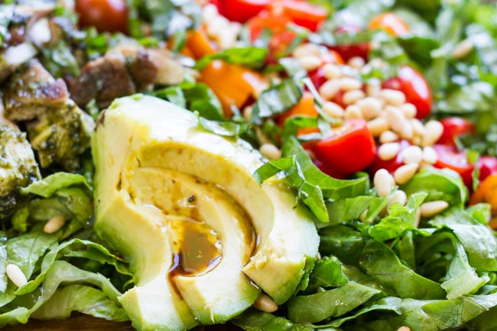 Pesto Chicken Avocado Salad -- www.savorylotus.com