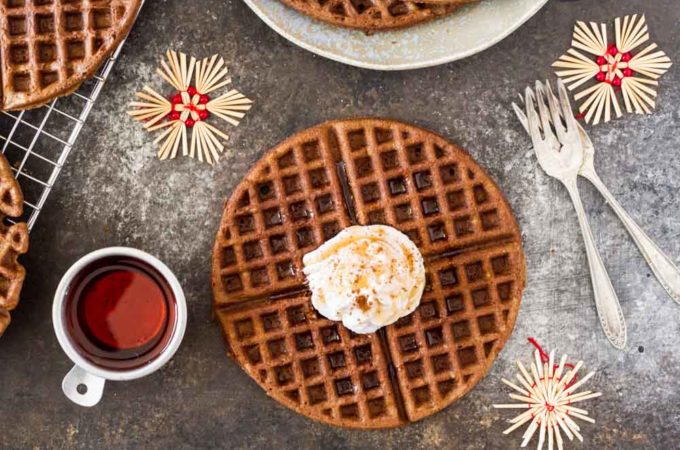 Gingerbread Waffles with Maple Cream (gluten free) | www.savorylotus.com