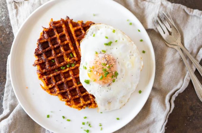 Flourless Savory Sweet Potato Waffles (gluten free) | www.savorylotus.com