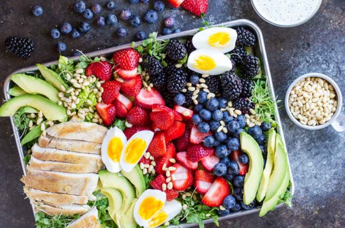 Berry Avocado Chicken Salad with Creamy Poppyseed Dressing | www.savorylotus.com