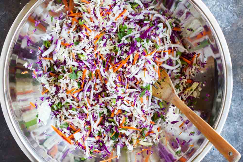 Chinese Chicken Salad in big metal bowl