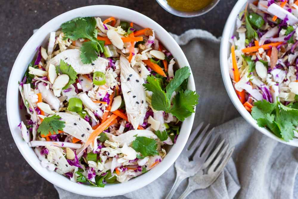 Chinese Chicken Salad in white bowl