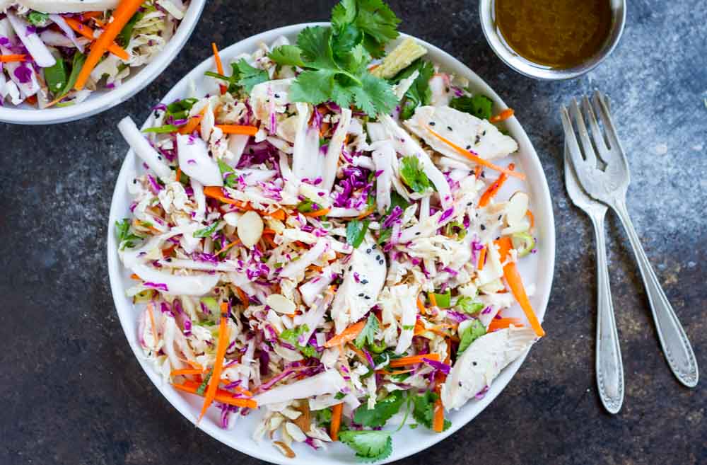 top view of Chinese Chicken Salad on white plate