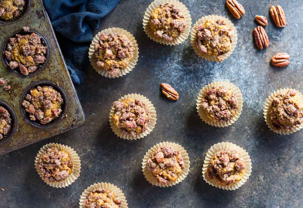 mini muffins on a cookie sheet