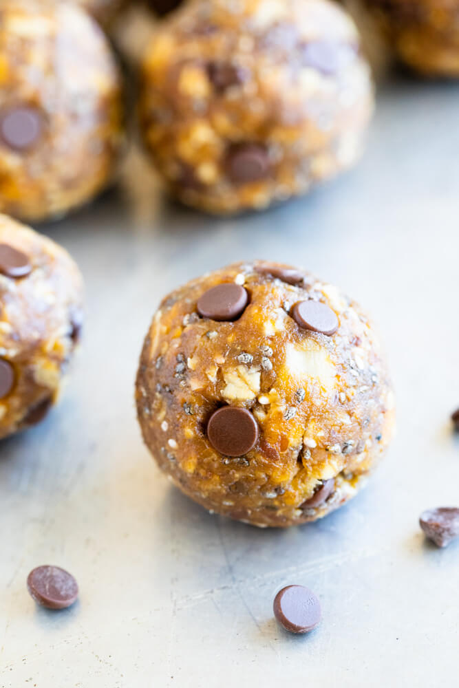 close up of one peanut butter pumpkin ball