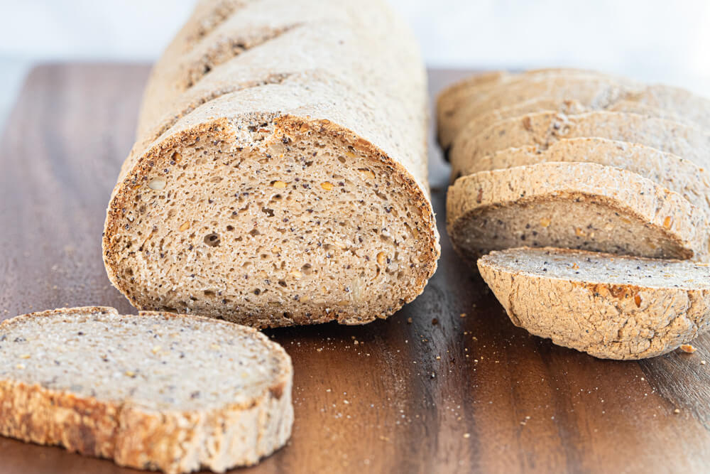 close up of gluten free baguette