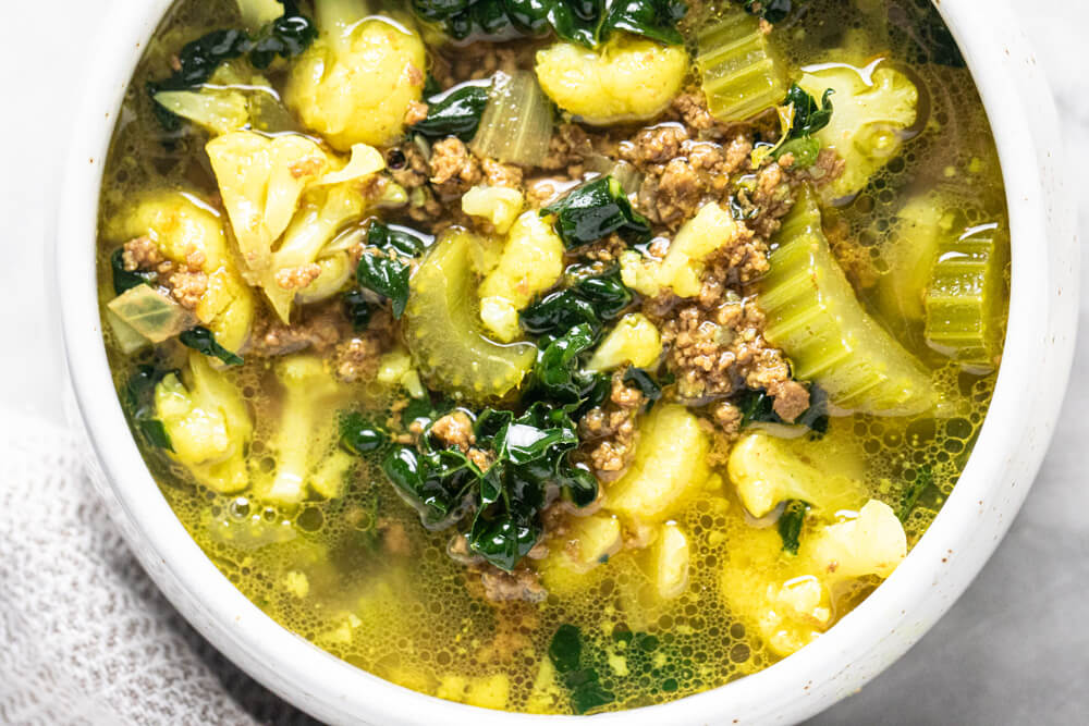 close up of soup