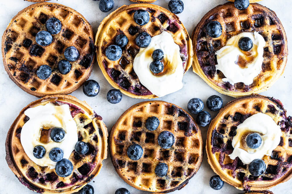 six mini waffles on white counter