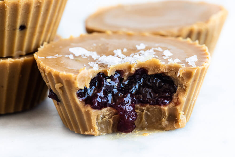 close up of inside of peanut butter and jelly cup