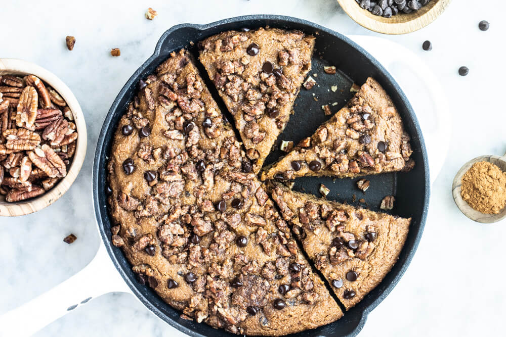pumpkin dessert in a white skillet