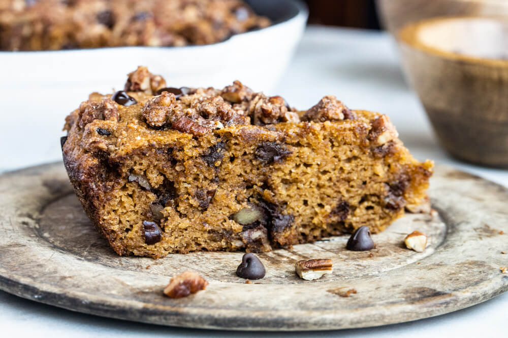 side view of pumpkin coffee cake