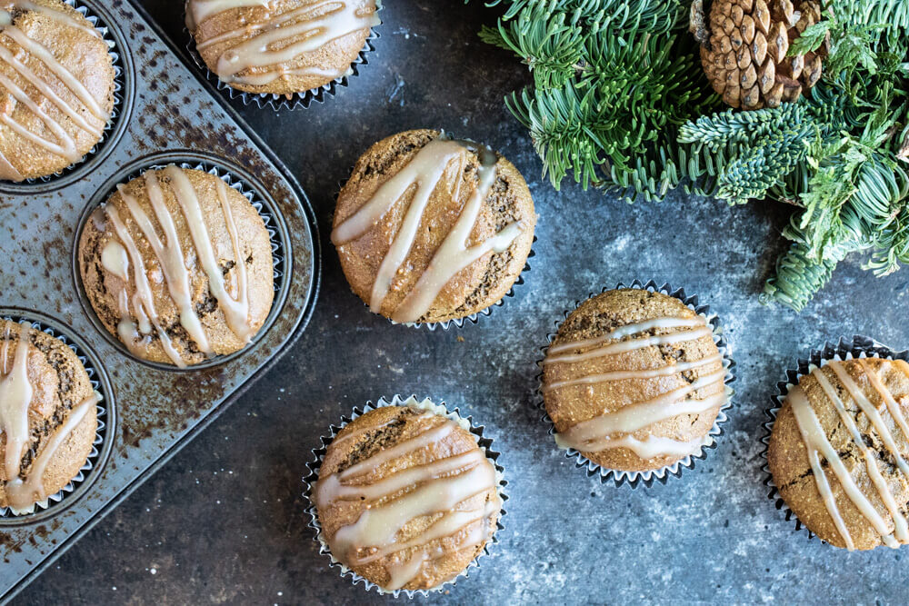 top view of muffins on metal sheet