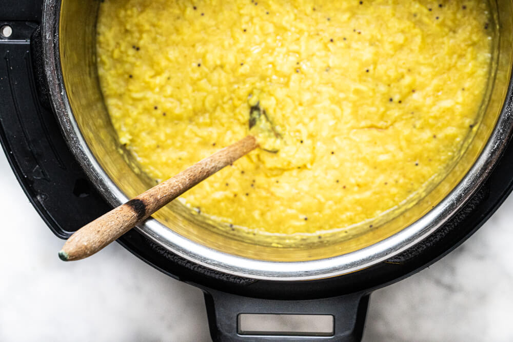 close up of instant pot with lentils