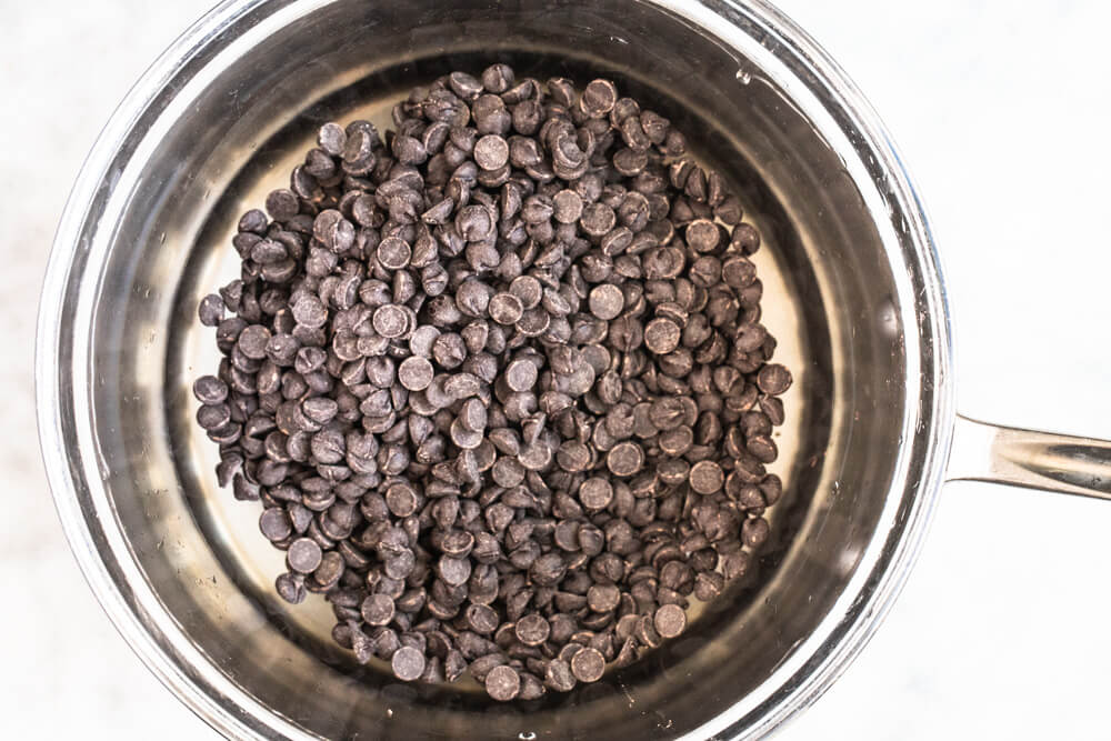 chocolate chips in a glass bowl