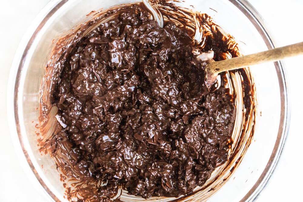 melted chocolate in a glass bowl