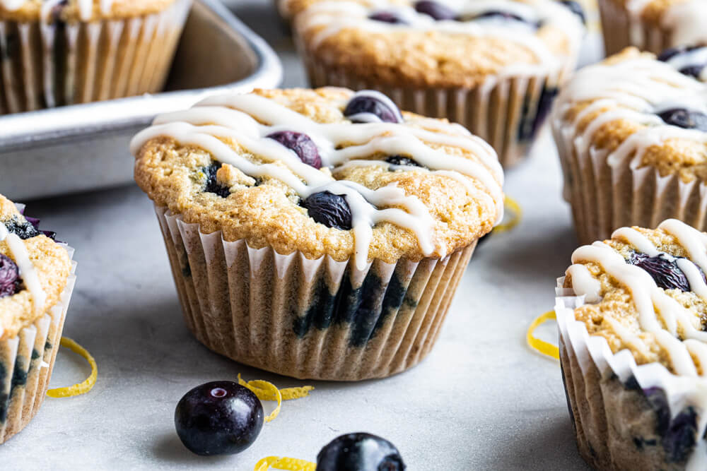 close up of lemon blueberry muffin