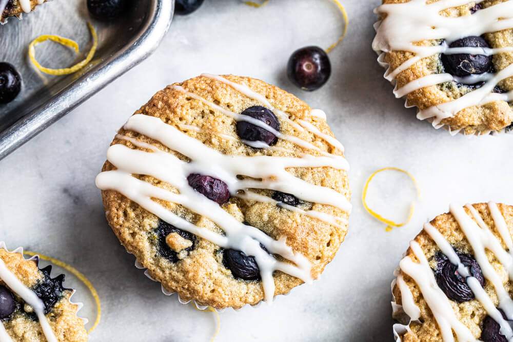 top view of a blueberry muffin