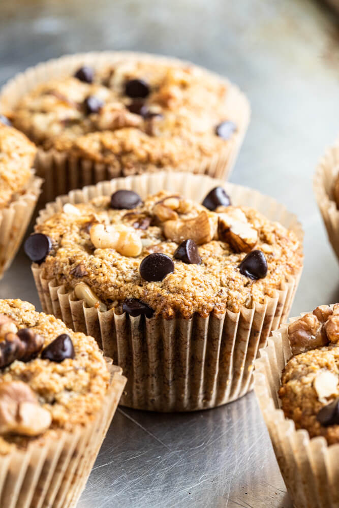 banan muffins on a metal pan
