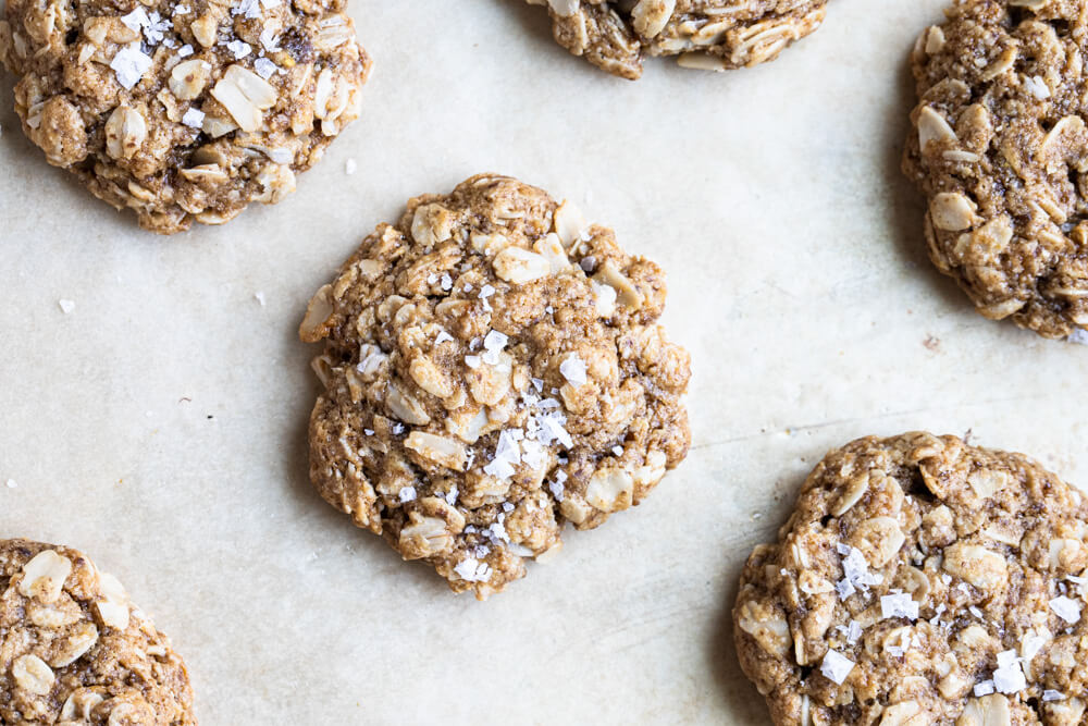 close up of vegan peanut butter oat cookie