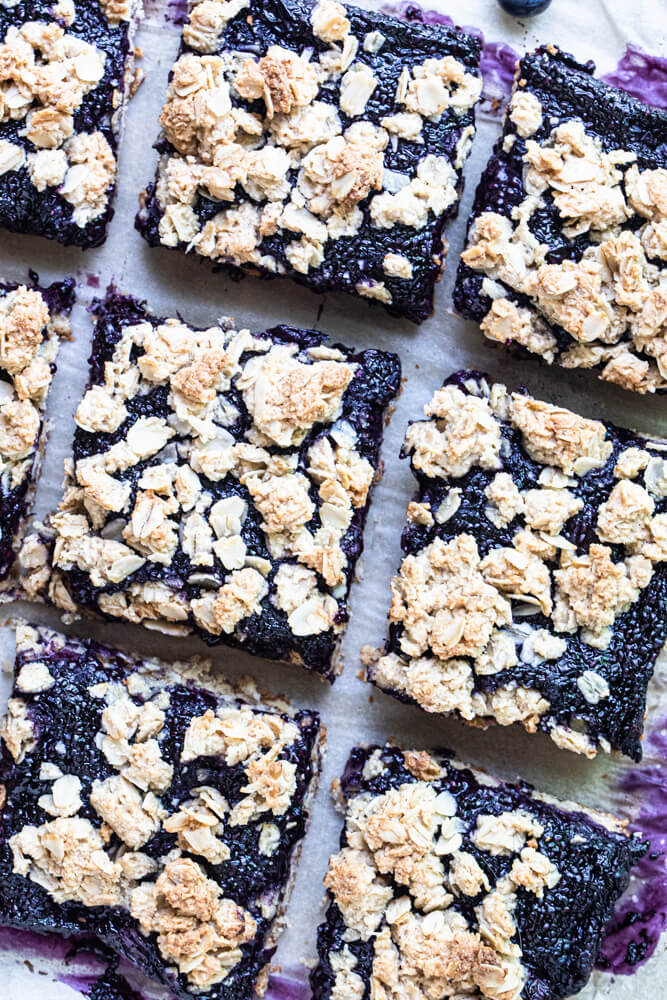 vegan blueberry bars on sheet pan
