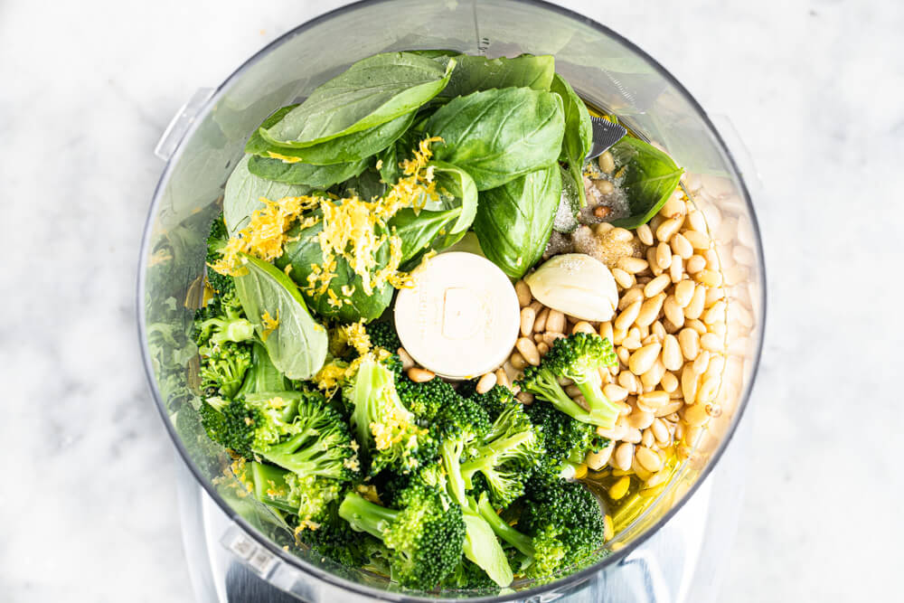 pesto ingredients in food processor
