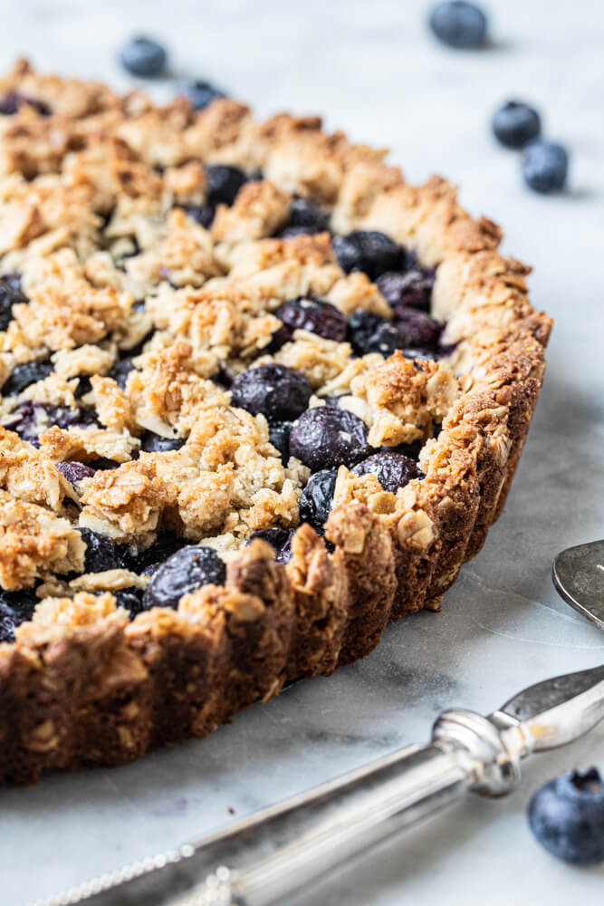 blueberry pie on stone counter