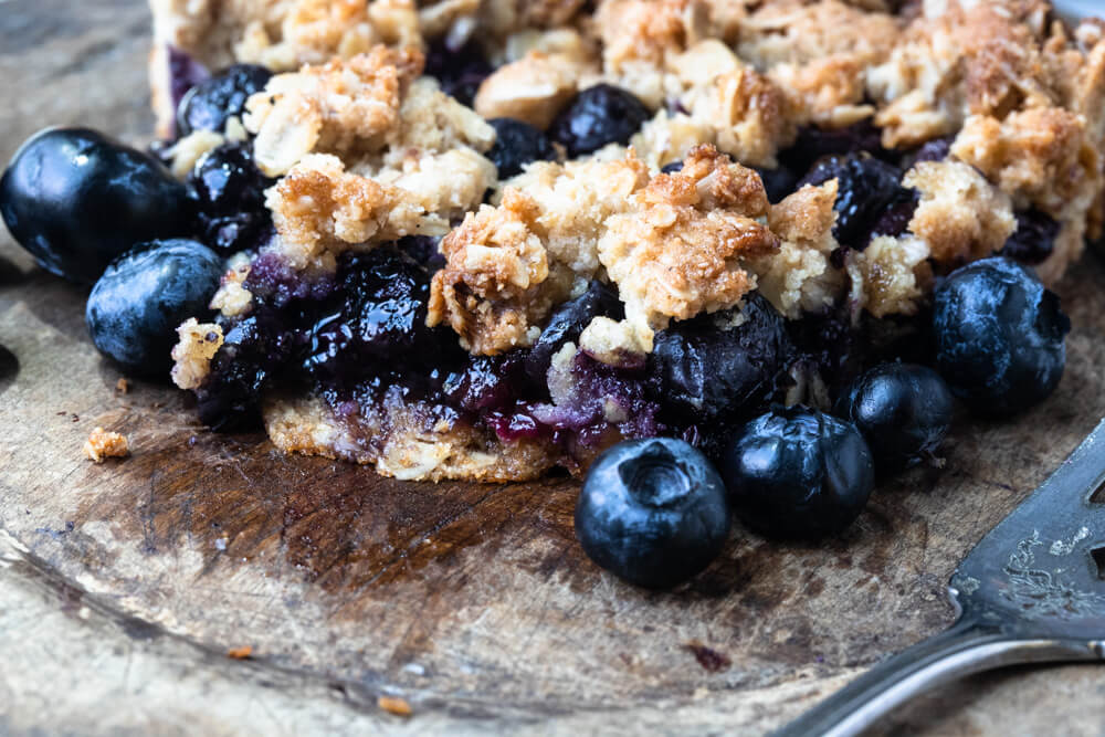 close up of blueberry pie filling