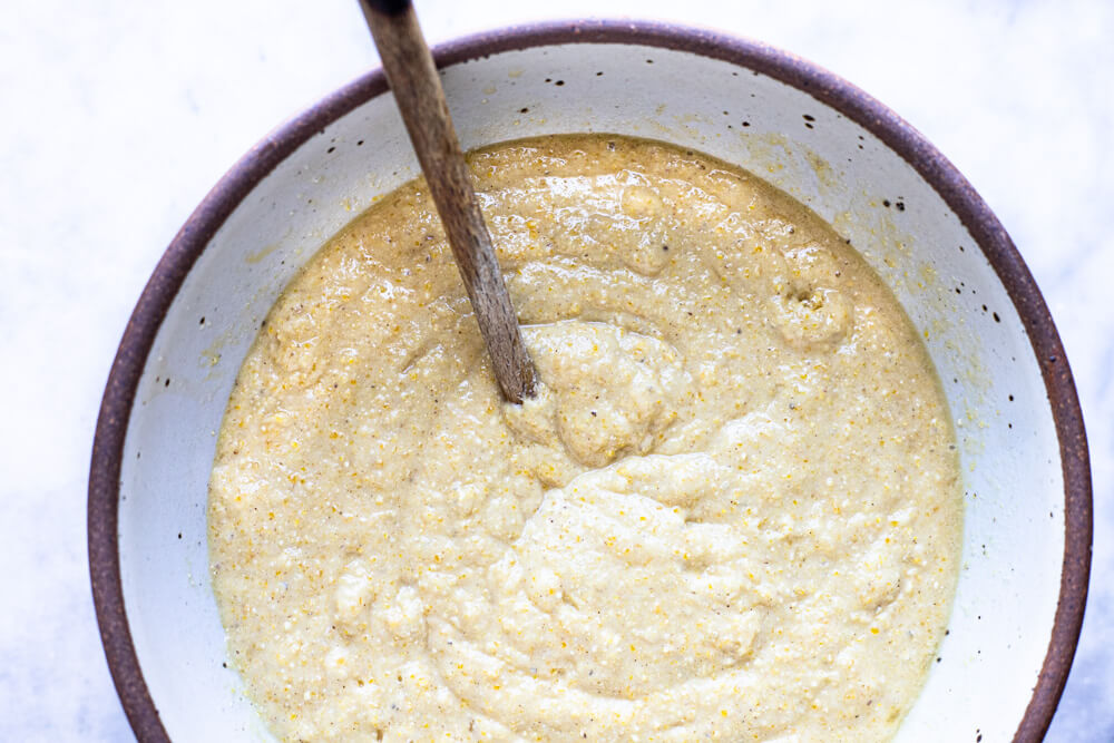 bread batter in white bowl