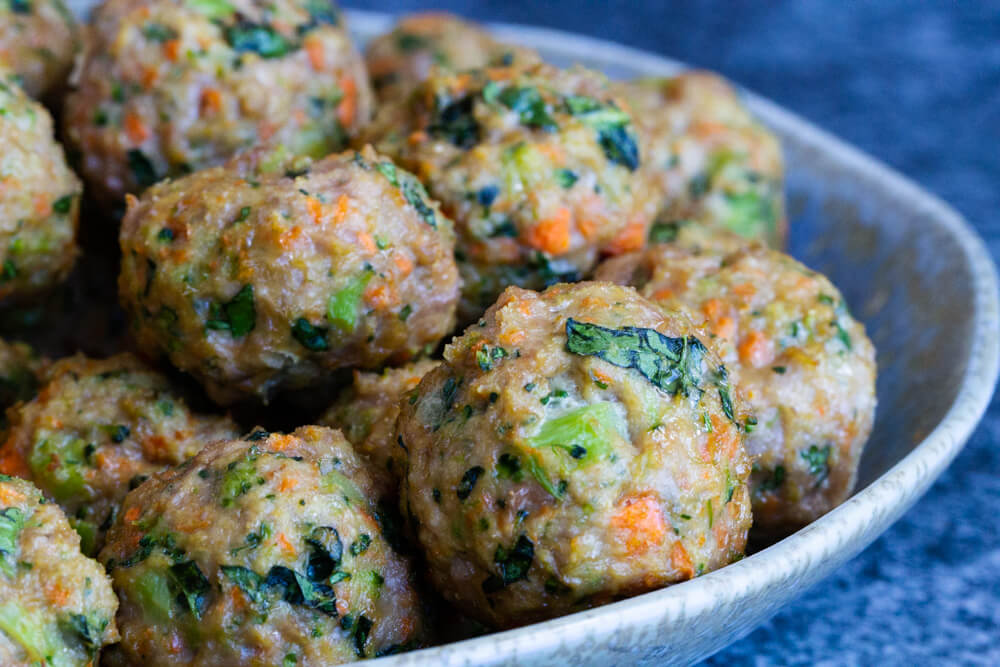 veggie loaded meatballs in a bowl