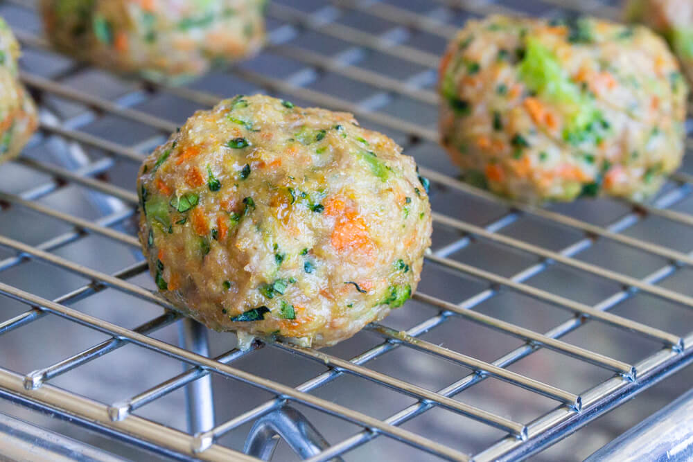 close up of meatball on a tray