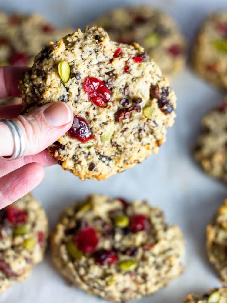 fingers holding breakfast cookie