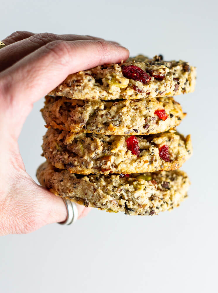 hand holding stack of breakfast cookies