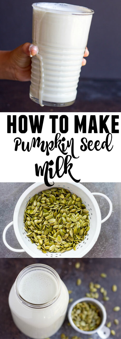 hand holding glass of pumpkin seed milk