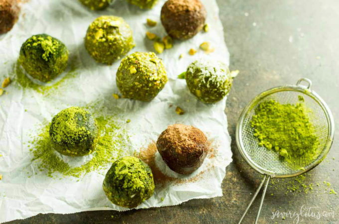 No Bake Matcha Energy Balls (gluten free, paleo, vegan) | www.savorylotus.com
