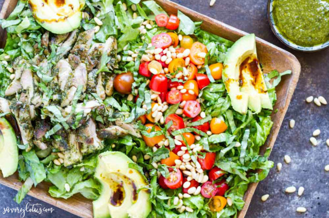 Pesto Chicken Avocado Salad | www.savorylotus.com