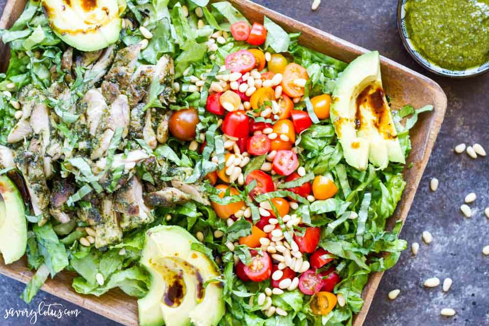 Pesto Chicken Avocado Salad | www.savorylotus.com