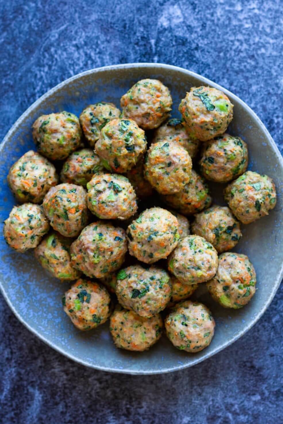 turkey meatballs in a blue bowl