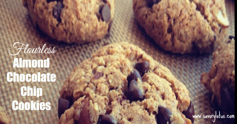 Flourless Almond Chocolate Chip Cookies savorylotus.com