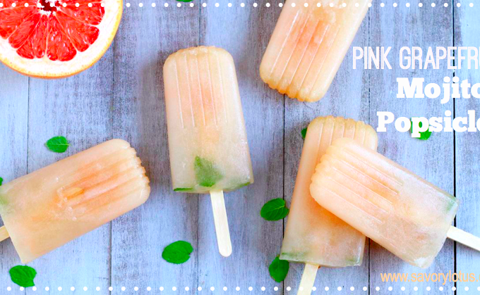 Pink Grapefruit Mojito Popsicles | savorylotus.com