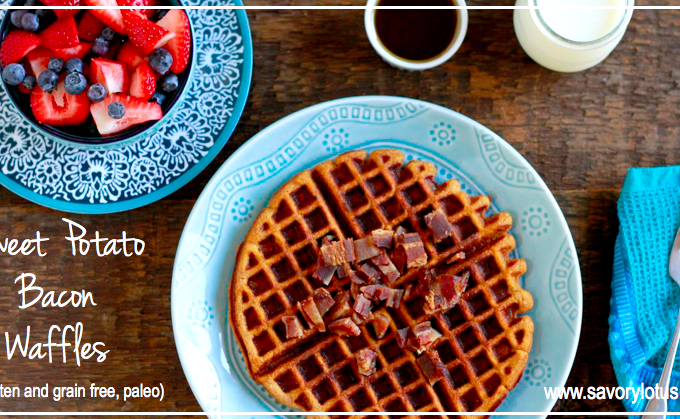Sweet Potato Bacon Waffles (gluten and grain free, paleo) | savorylotus.com